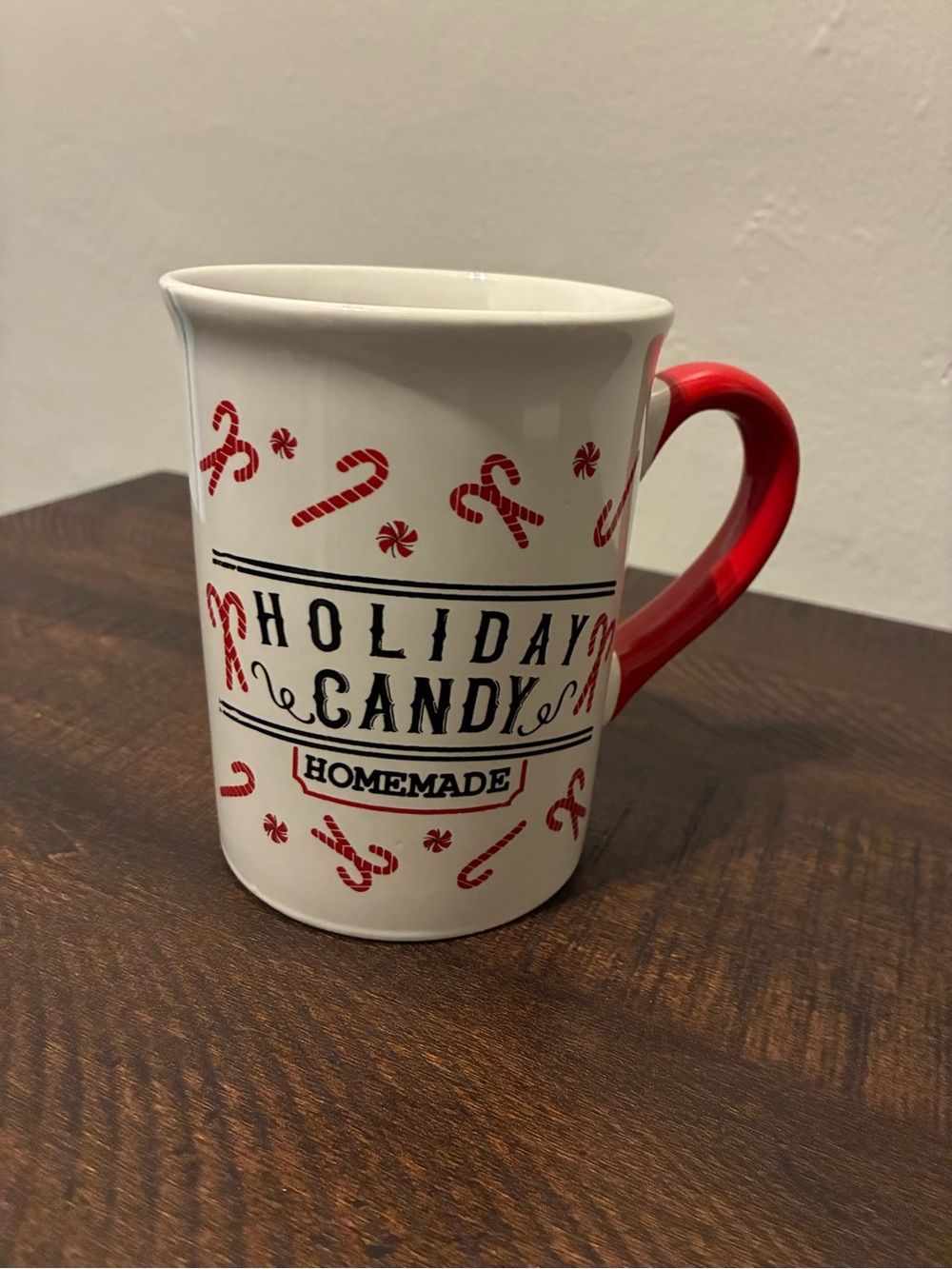 Holiday Candy Ceramic Mug with Red Handle